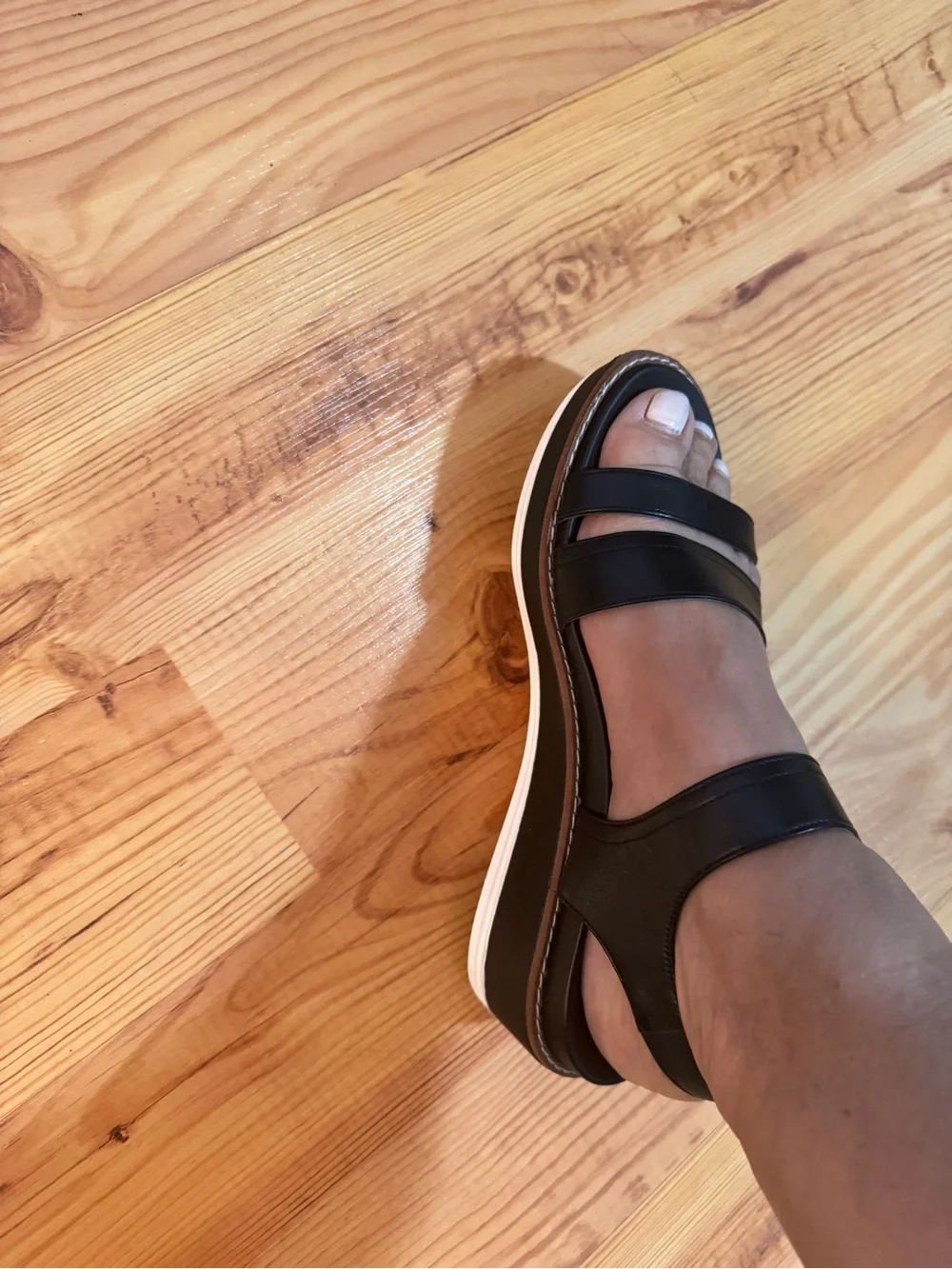 Cole Haan Black Leather Platform Slingback Sandal